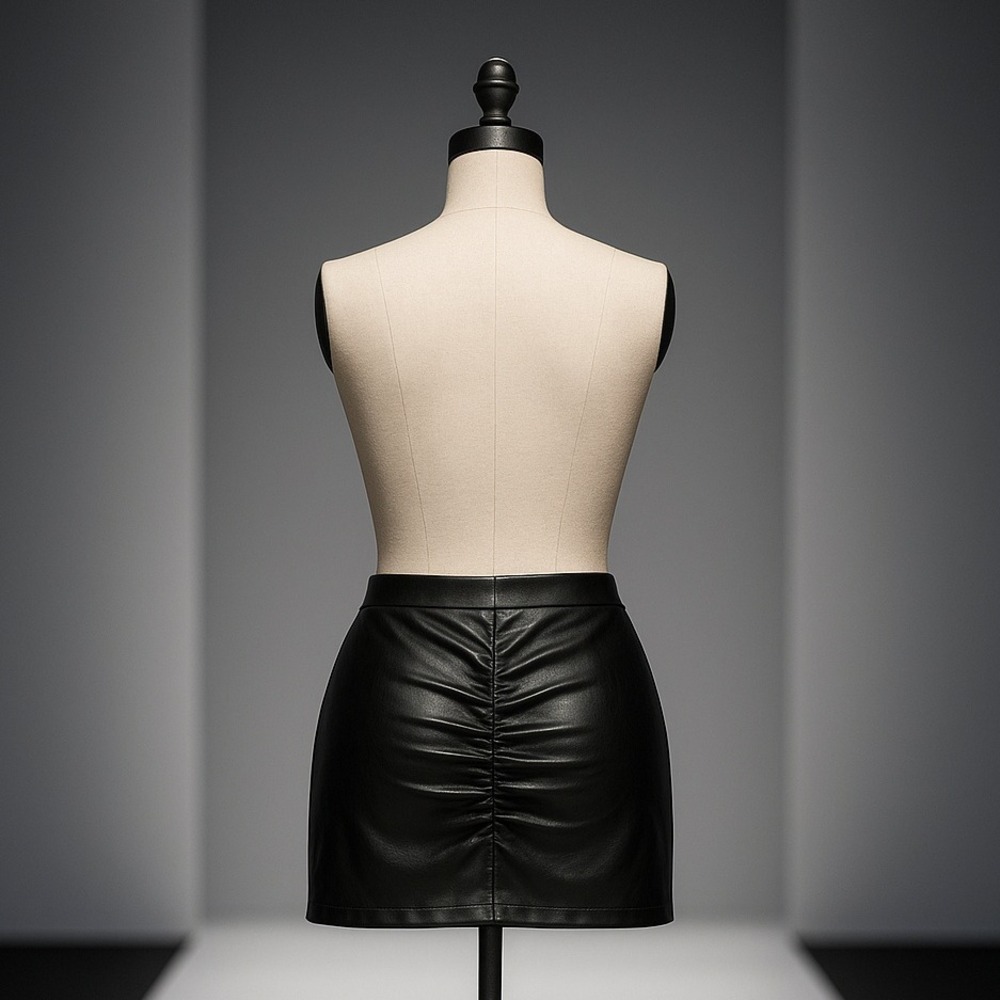 Fashion Nova Black Faux Leather Mini Skirt Ruched Bodycon